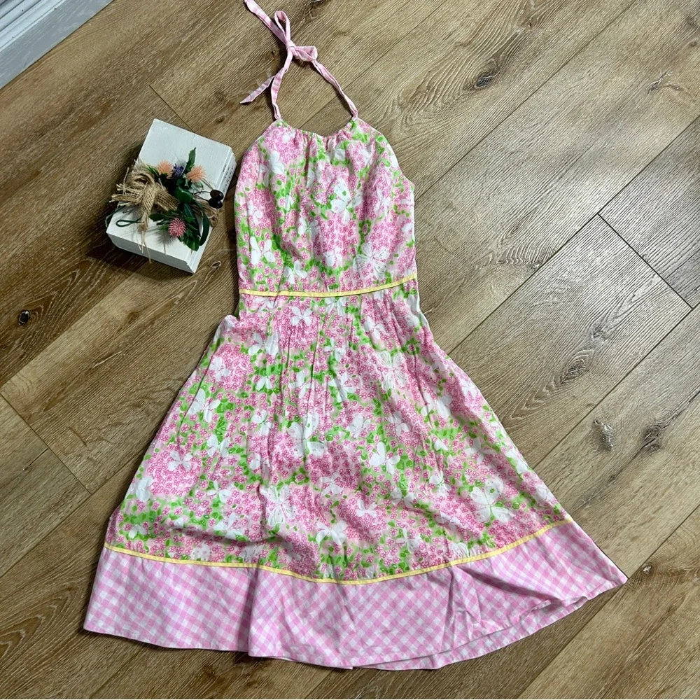 Lily Pulitzer Butterfly Gingham Cotton Lined Halter Dress Size 2 - Picture 1 of 10